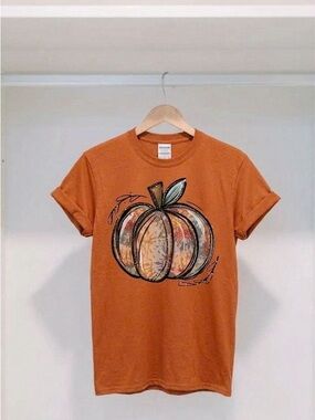 Tie Dye Pumpkin Graphic Tee Rust Orange Fall Autumn T-Shirt